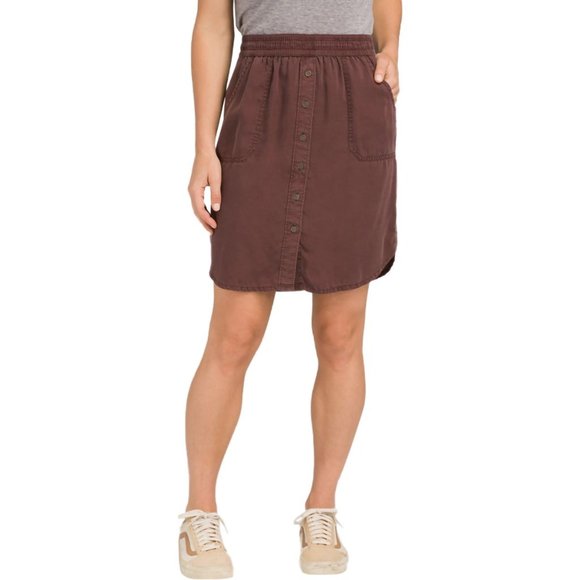 Prana Shelly Button-front Skirt, Maroon M - Picture 1 of 3